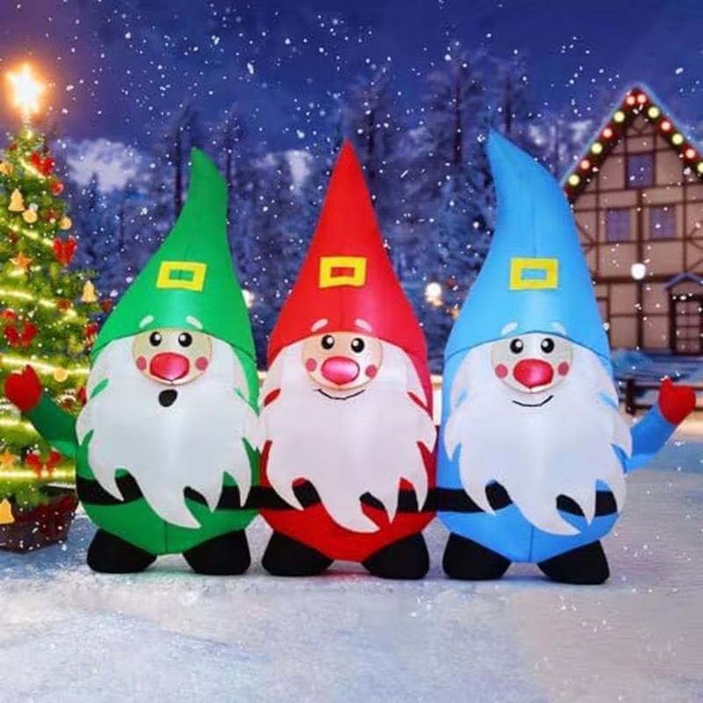 Christmas Inflatable air blown 3 Gnome with LED Lights Blow Up Holiday